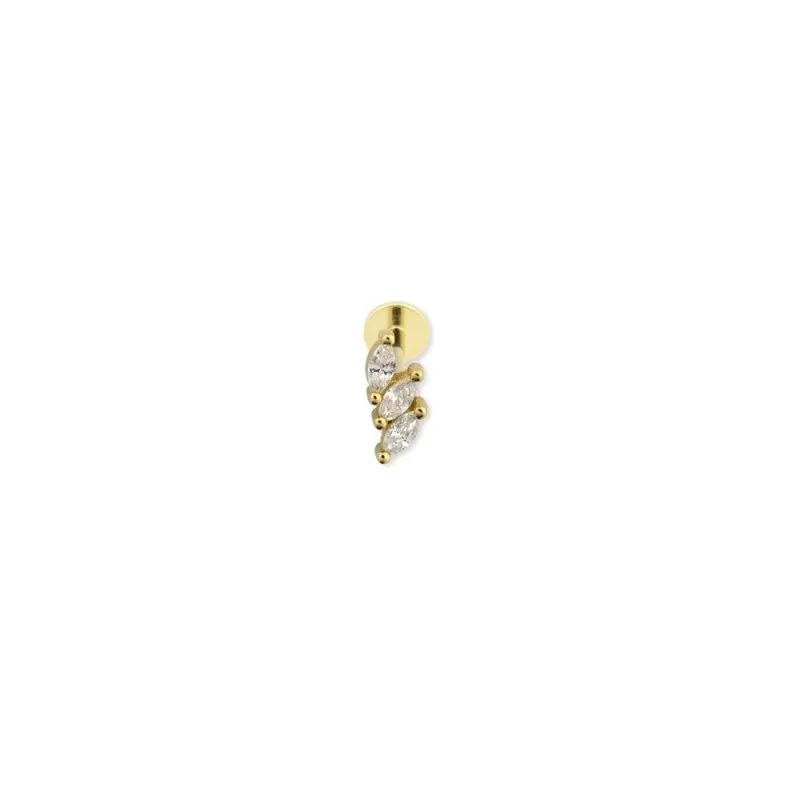 Pendiente Piercing Medio Par Plata de Ley 925m chapado oro con 7 mm.