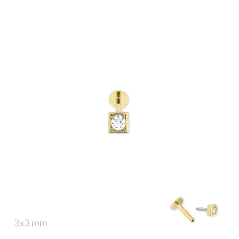 Pendiente Piercing Medio Par Plata de Ley 925m chapado oro con 3 mm.