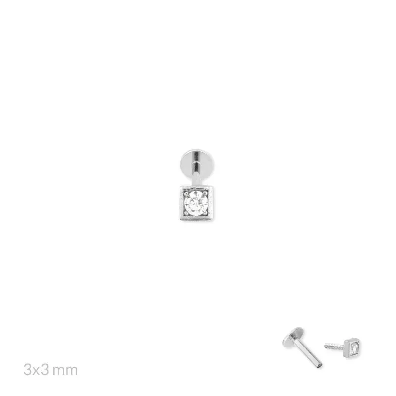 Pendiente Piercing Medio Par Plata de Ley 925m de 3 mm. cuadrado con