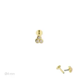 Pendiente Piercing Medio Par Plata de Ley 925m chapado oro con 4 mm.