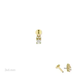Pendiente Piercing Medio Par Plata de Ley 925m chapado oro con 6 mm.