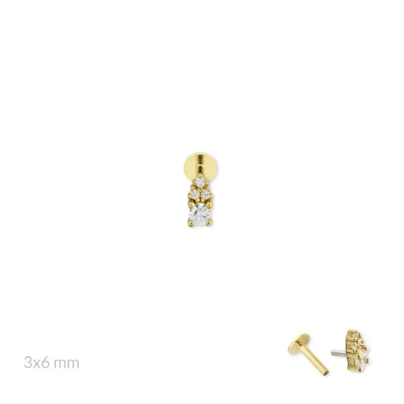 Pendiente Piercing Medio Par Plata de Ley 925m chapado oro con 6 mm.
