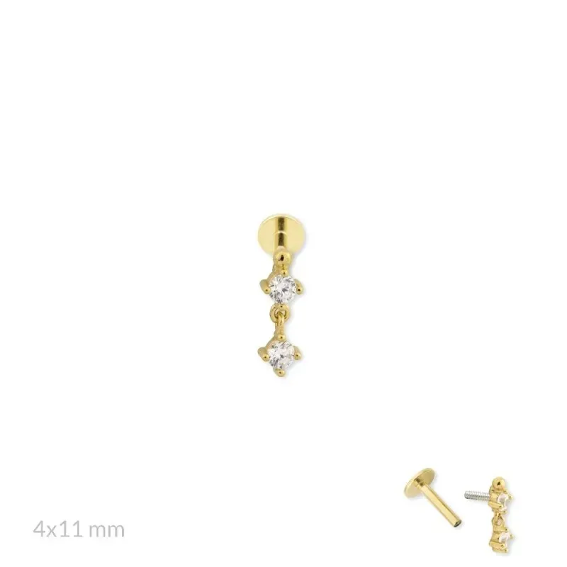 Pendiente Piercing Medio Par Plata de Ley 925m chapado oro 11 mm. cir