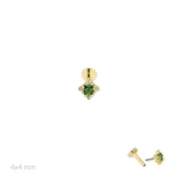 Pendiente Piercing Medio Par Plata de Ley 925m chapado oro 4 mm. circ