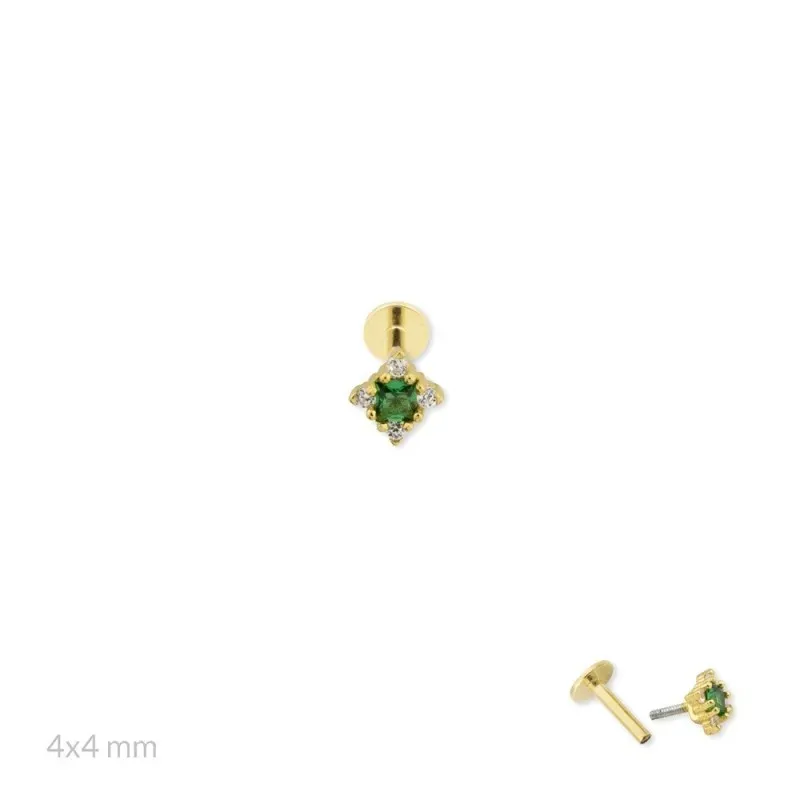 Pendiente Piercing Medio Par Plata de Ley 925m chapado oro 4 mm. circ