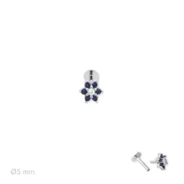 Pendiente Piercing Medio Par en Plata de Ley 925m de 5 mm. forma flor