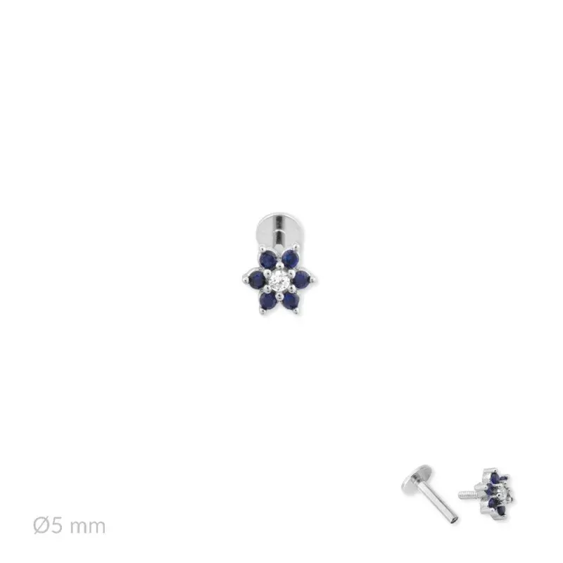 Pendiente Piercing Medio Par en Plata de Ley 925m de 5 mm. forma flor