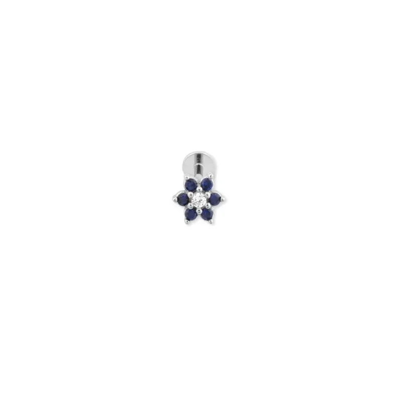 Pendiente Piercing Medio Par en Plata de Ley 925m de 5 mm. forma flor