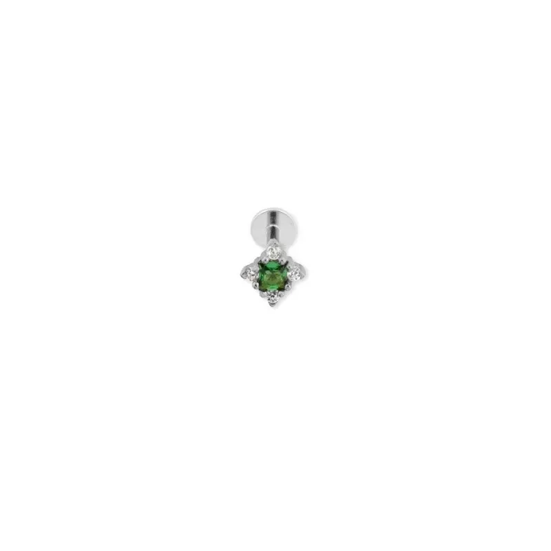 Pendiente Piercing Medio Par en Plata de Ley 925m de 4 mm. circonitas