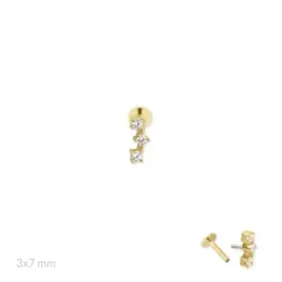 Pendiente Piercing Medio Par en Plata de Ley 925m chapado oro con 7 m