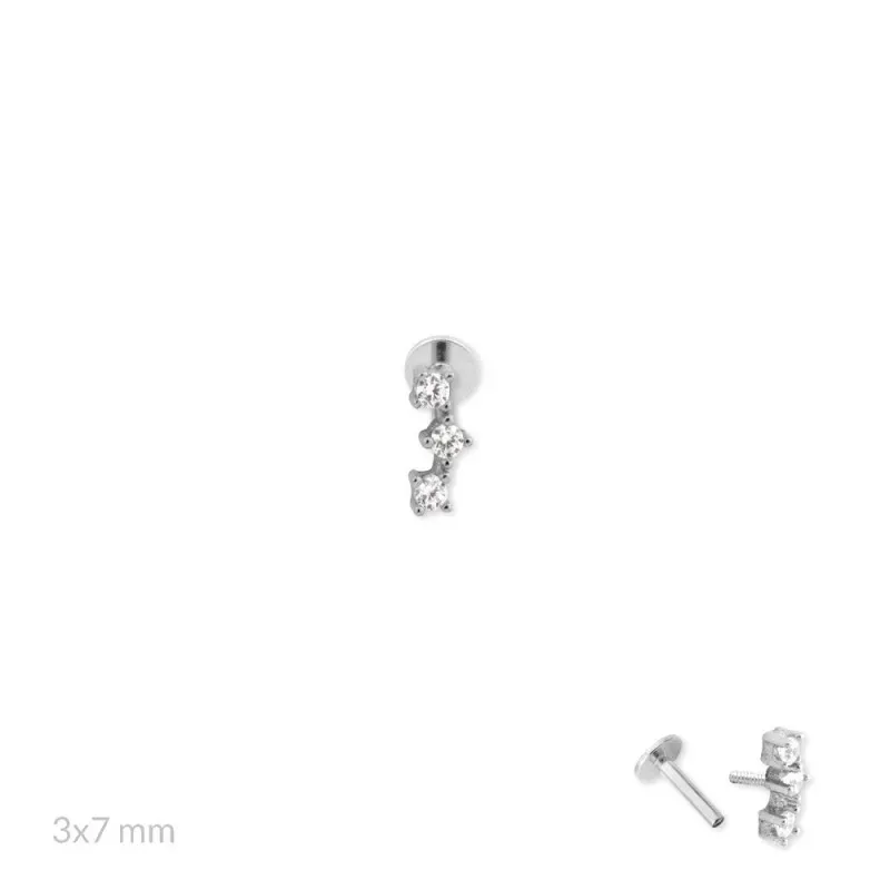 Pendiente Piercing Medio Par en Plata de Ley 925m de 7 mm. con tres c
