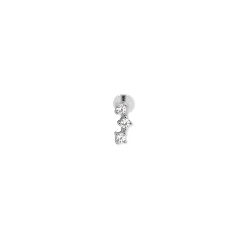Pendiente Piercing Medio Par en Plata de Ley 925m de 7 mm. con tres c