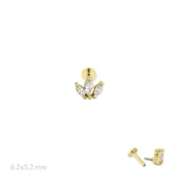 Pendiente Piercing Medio Par en Plata de Ley 925m chapado oro con 6.2