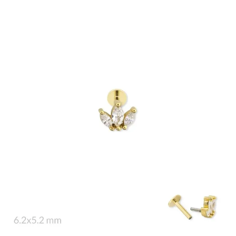 Pendiente Piercing Medio Par en Plata de Ley 925m chapado oro con 6.2