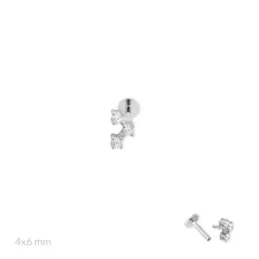 Pendiente Piercing Medio Par en Plata de Ley 925m de 6 mm. con tres c