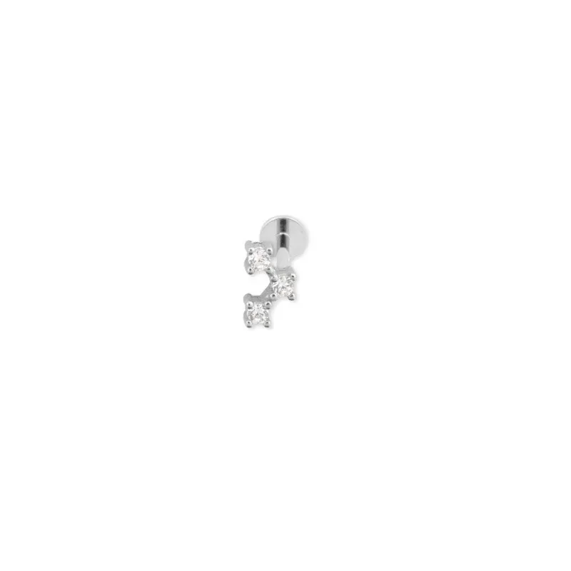Pendiente Piercing Medio Par en Plata de Ley 925m de 6 mm. con tres c