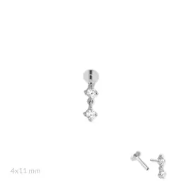 Pendiente Piercing Medio Par en Plata de Ley 925m de 11 mm. con dos c
