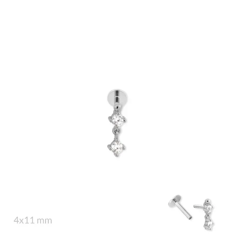 Pendiente Piercing Medio Par en Plata de Ley 925m de 11 mm. con dos c