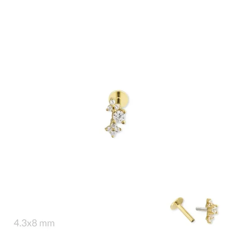 Pendiente Piercing Medio Par en Plata de Ley 925m chapado oro con 8 m
