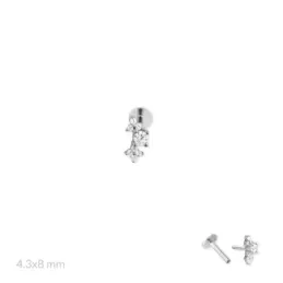 Pendiente Piercing Medio Par en Plata de Ley 925m de 8 mm. con circon