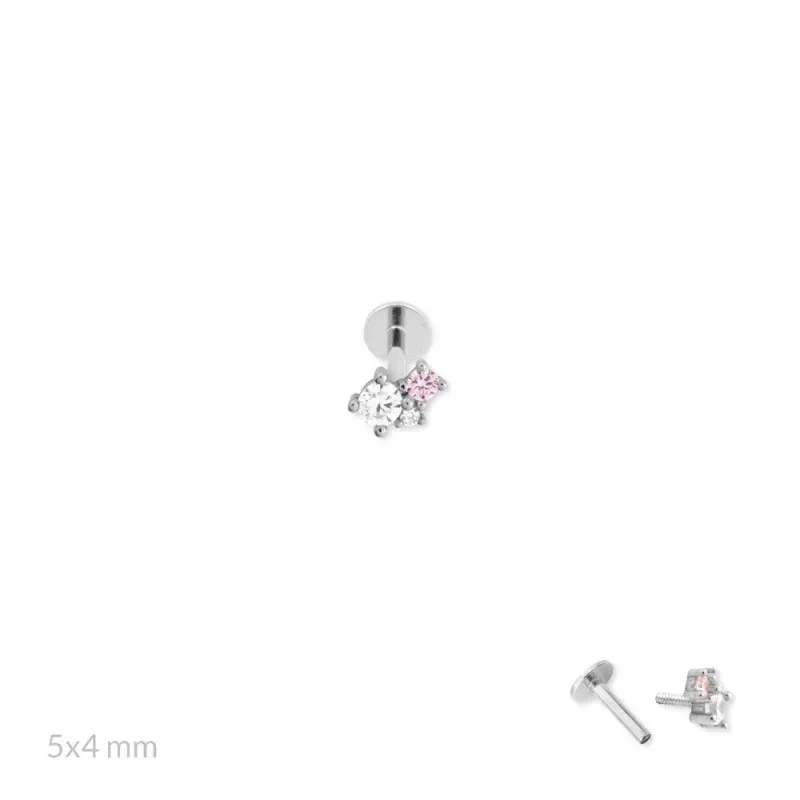 Pendiente Piercing Medio Par en Plata de Ley 925m de 5 mm. tres circo