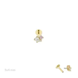 Pendiente Piercing Medio Par en Plata de Ley 925m chapado oro 5 mm. t