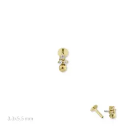 Pendiente Piercing Medio Par Plata de Ley 925m chapado oro con 5.5 mm