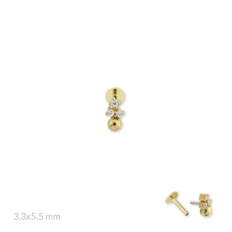 Pendiente Piercing Medio Par Plata de Ley 925m chapado oro con 5.5 mm