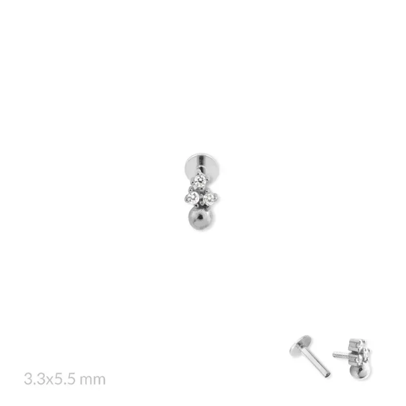 Pendiente Piercing Medio Par en Plata de Ley 925m de 5.5 mm. tres cir