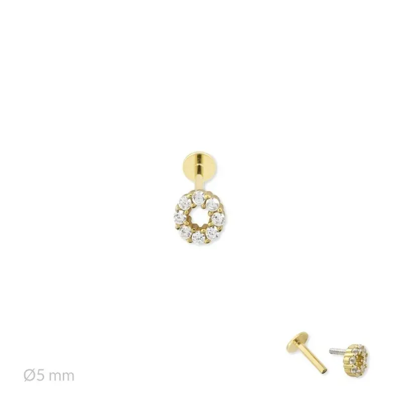Pendiente Piercing Medio Par en Plata de Ley 925m chapado oro 5 mm. c