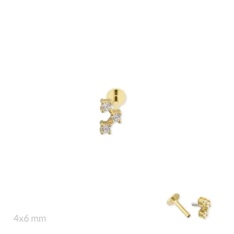Pendiente Piercing Medio Par en Plata de Ley 925m chapado oro 6 mm. t