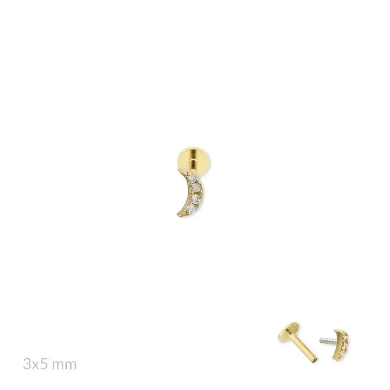 Pendiente Piercing Medio Par en Plata de Ley 925m chapado oro con 5 m