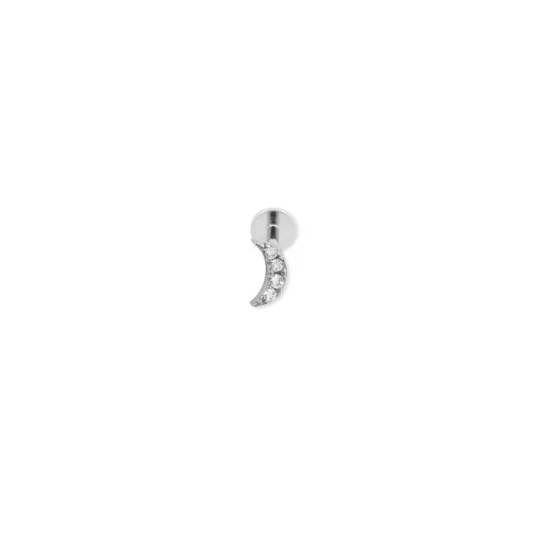 Pendiente Piercing Medio Par en Plata de Ley 925m de 5 mm. luna con c