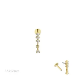 Pendiente Piercing Medio Par en Plata de Ley 925m chapado oro con 12