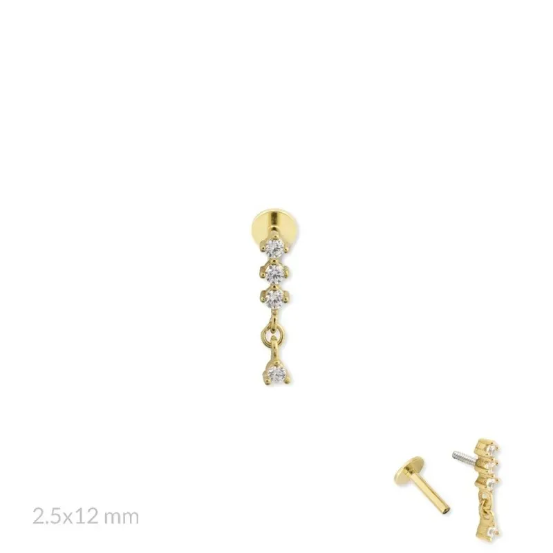 Pendiente Piercing Medio Par en Plata de Ley 925m chapado oro con 12