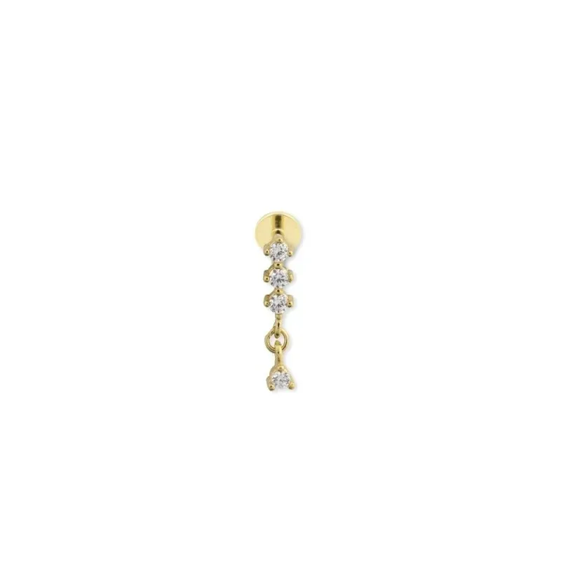 Pendiente Piercing Medio Par en Plata de Ley 925m chapado oro con 12