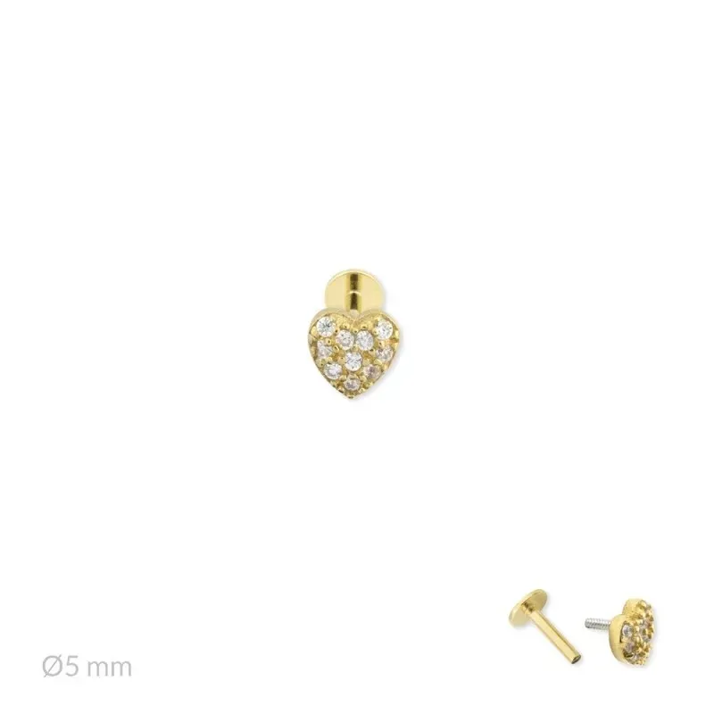 Pendiente Piercing Medio Par en Plata de Ley 925m chapado oro con 5 m