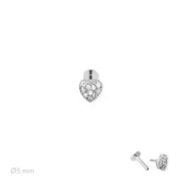 Pendiente Piercing Medio Par en Plata de Ley 925m de 5 mm. corazón co