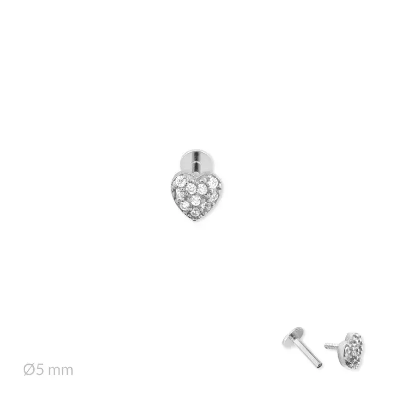 Pendiente Piercing Medio Par en Plata de Ley 925m de 5 mm. corazón co