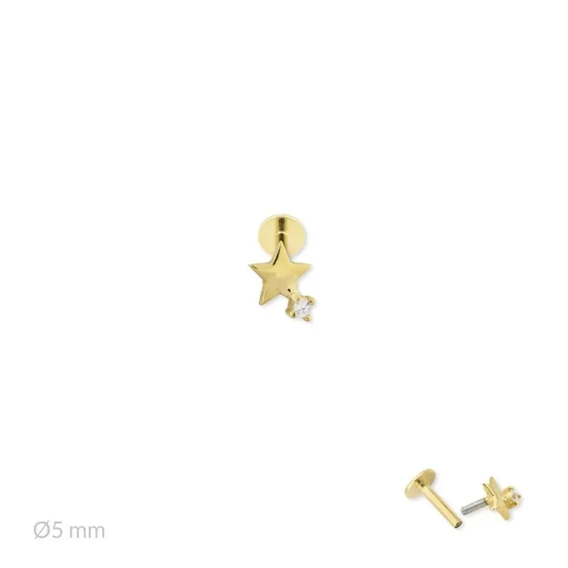 Pendiente Piercing Medio Par en Plata de Ley 925m chapado oro con 5 m