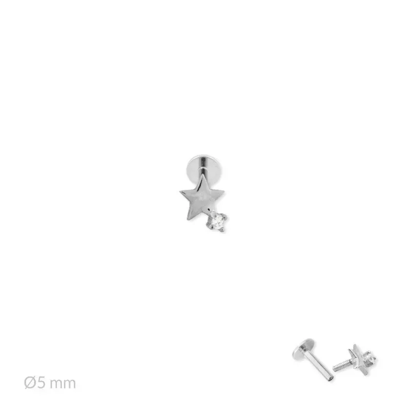 Pendiente Piercing Medio Par en Plata de Ley 925m de 5 mm. estrella l