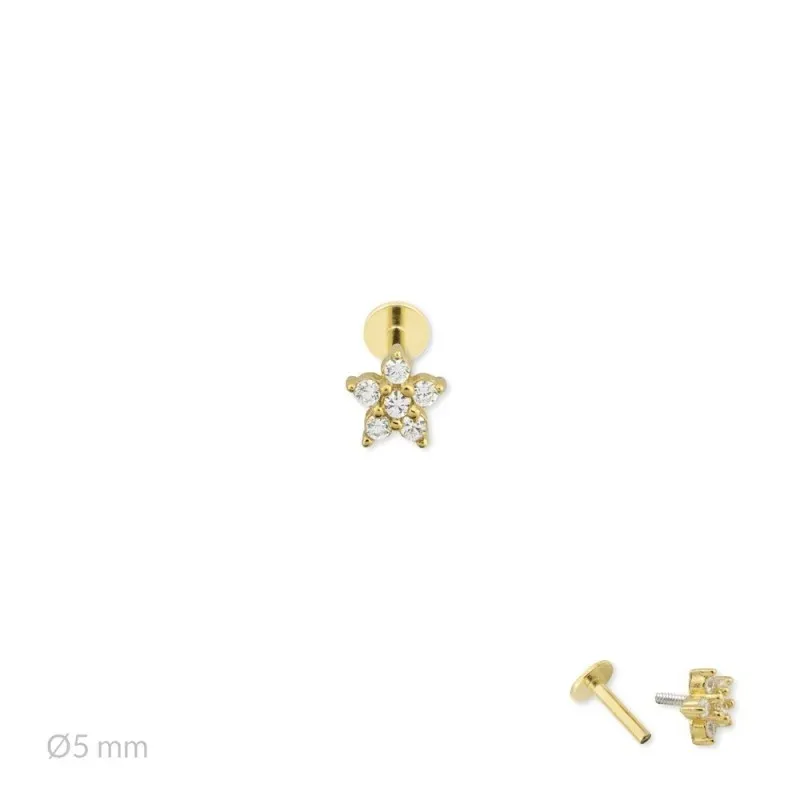 Pendiente Piercing Medio Par en Plata de Ley 925m chapado oro con 5 m