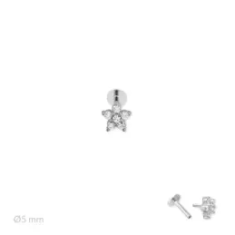 Pendiente Piercing Medio Par en Plata de Ley 925m de 5 mm. circonitas