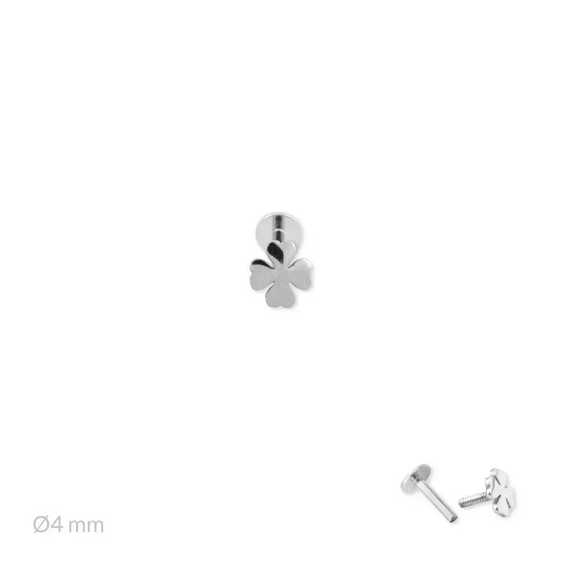 Pendiente Piercing Medio Par en Plata de Ley 925m de 4 mm. trébol de