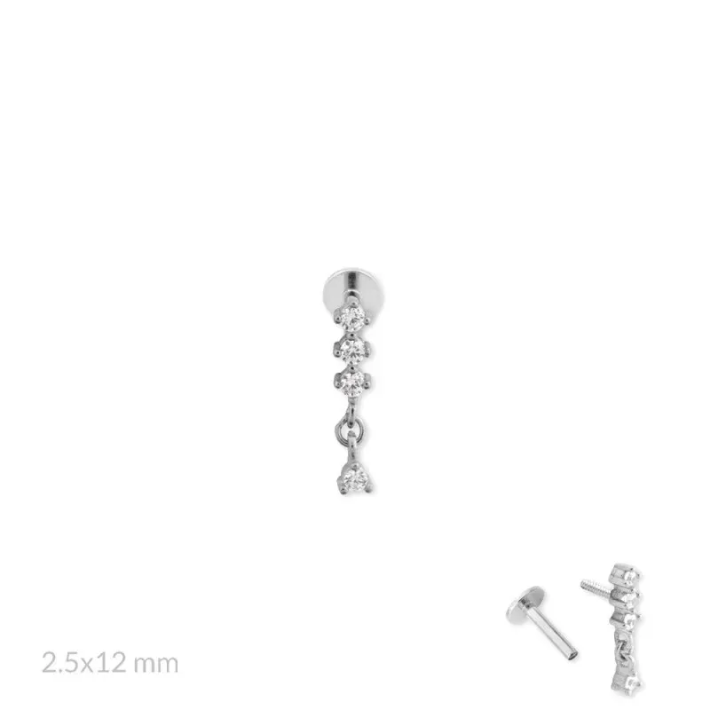 Pendiente Piercing Medio Par en Plata de Ley 925m de 12 mm. con cuatr