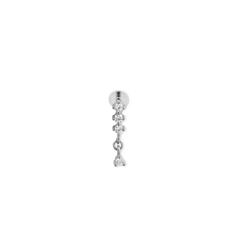 Pendiente Piercing Medio Par en Plata de Ley 925m de 12 mm. con cuatr
