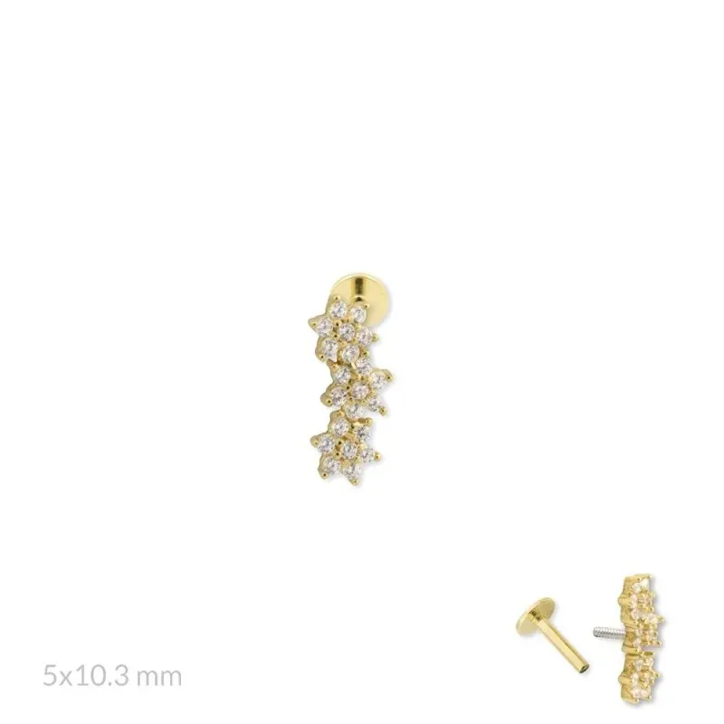 Pendiente Piercing Medio Par en Plata de Ley 925m chapado oro 10.3 mm