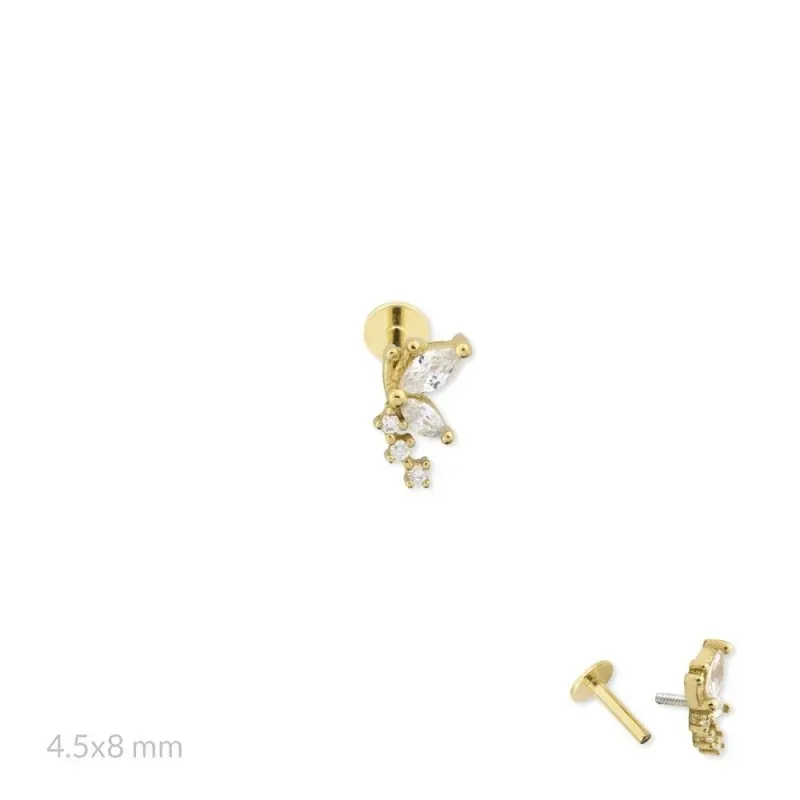 Pendiente Piercing Medio Par en Plata de Ley 925m chapado oro con 8 m