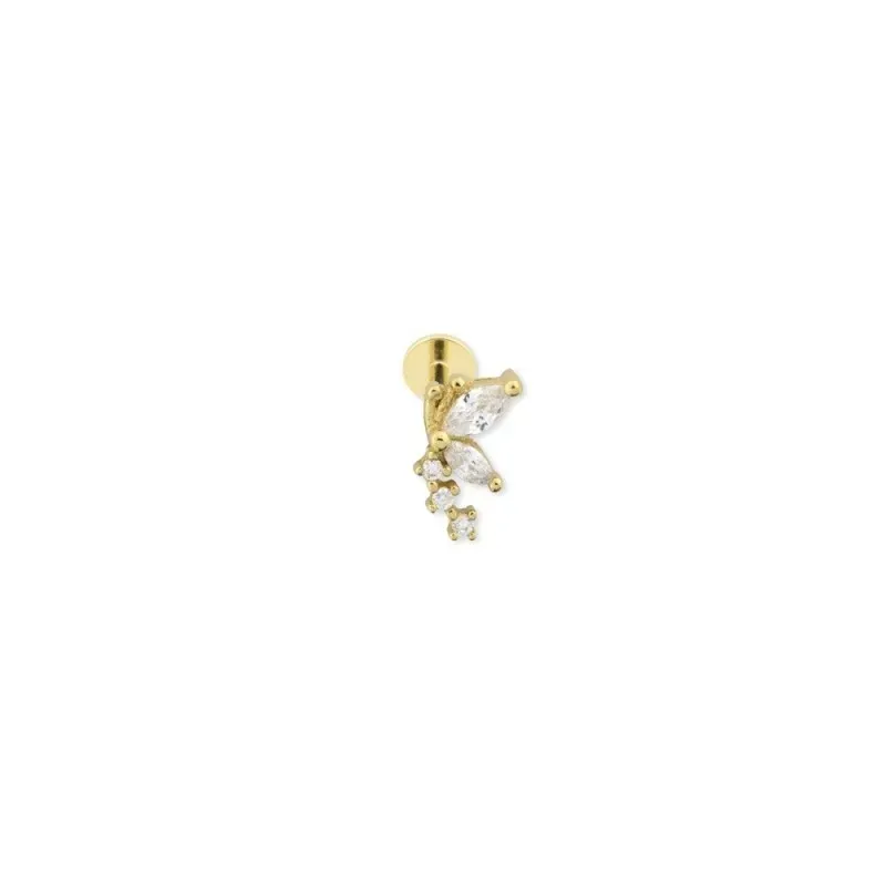 Pendiente Piercing Medio Par en Plata de Ley 925m chapado oro con 8 m