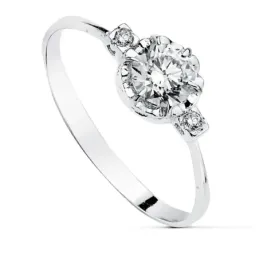 Sortija oro blanco 18k centro circonita 2mm. [AB2417]